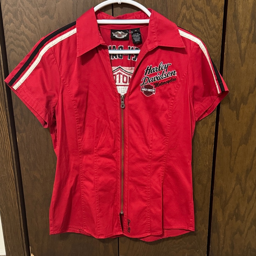 Harley-Davidson Red Zip-Up Top with Black and White Accents